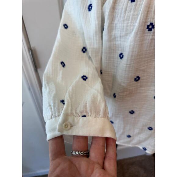 Madewell Woman’s sz M Embroidered Lightspun Wide-Neck Cuffed-Sleeve Top - Picture 5 of 10